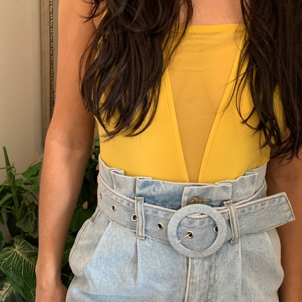 Mustard sheer bodysuit brand new Forever21